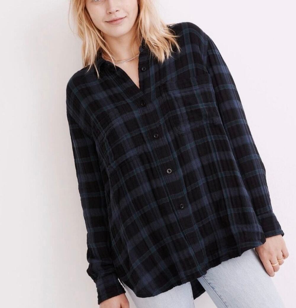 Madewell Lightspun Oversized Ex-Boyfriend Swing Button Up Shirt Heisley Plaid M